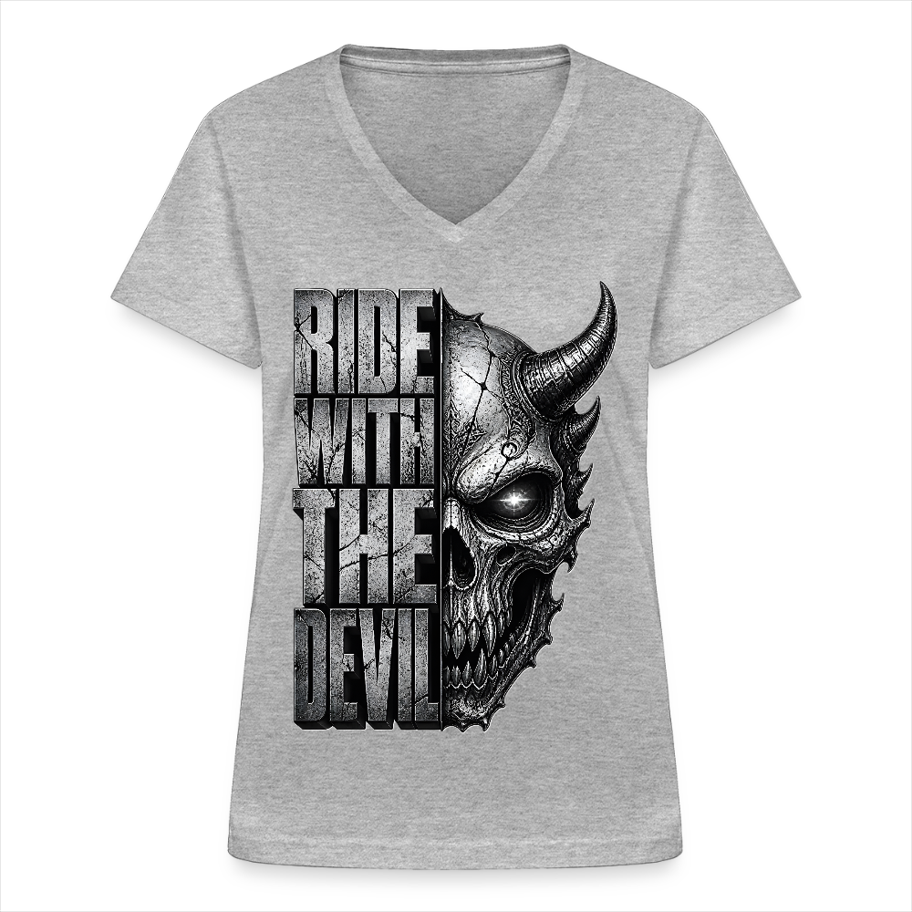 Klassisches Frauen-T-Shirt mit V-Ausschnitt - Grau meliert