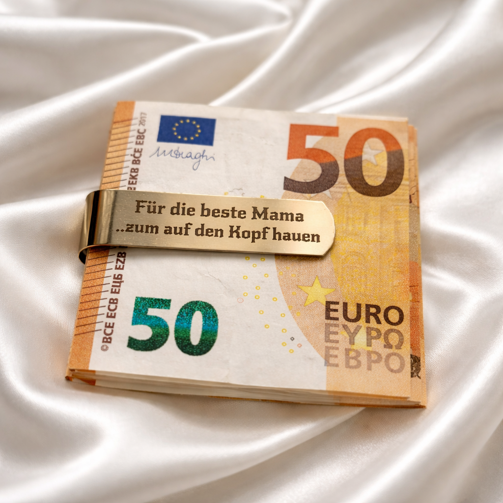 Geldklammer Edelstahl mit Gravur „Für die beste Mama...zum auf den Kopf hauen“