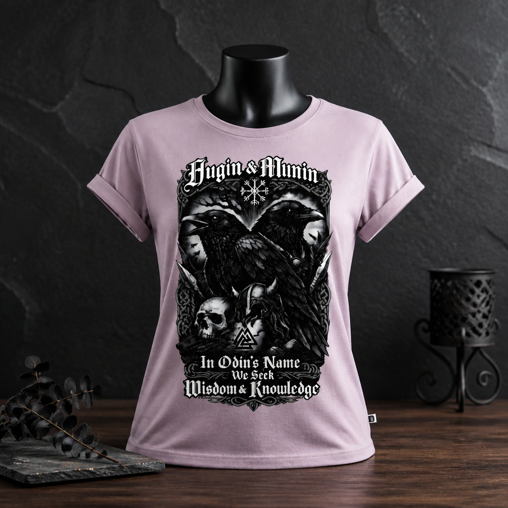 Frauen T-Shirt mit gerollten Ärmeln Hugin und Munin