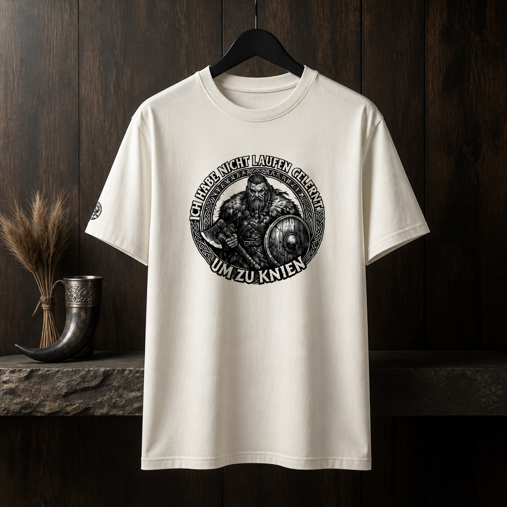Klassisches Unisex T-Shirt Wikinger - Ich habe nicht laufen gelernt um zu knien
