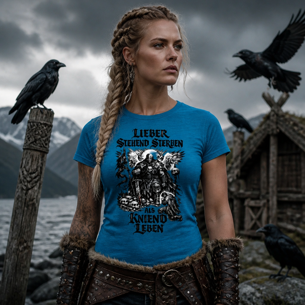 Frauen T-Shirt Lieber stehend sterben