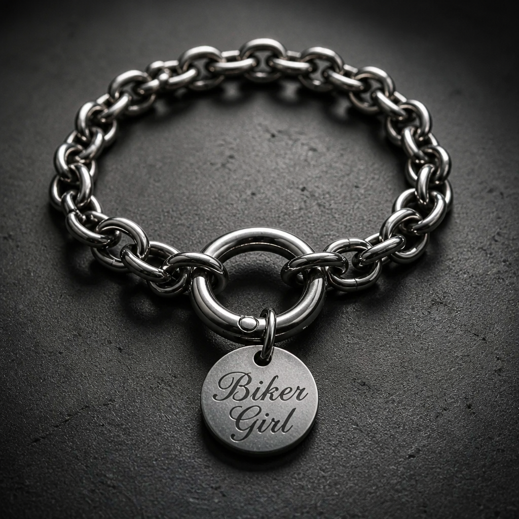 Statement Armband Biker Girl – Edelstahl Lasergravur