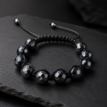 Armband böhmische Glasperlen anthrazit facettiert - Handmade Bikerwear