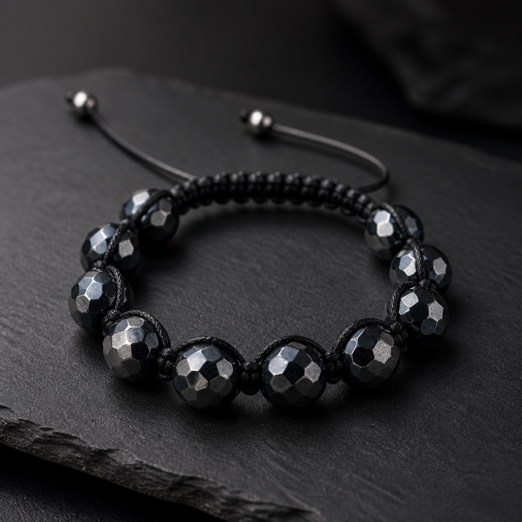 Armband böhmische Glasperlen anthrazit facettiert - Handmade Bikerwear