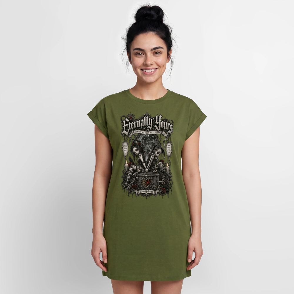 Eternally Yours Kleid Khaki, Relaxed Fit Bio-Baumwolle – Gothic Streetwear Detailansicht
