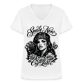 Klassisches Frauen-T-Shirt mit V-Ausschnitt Smile now, cry later - Weiß