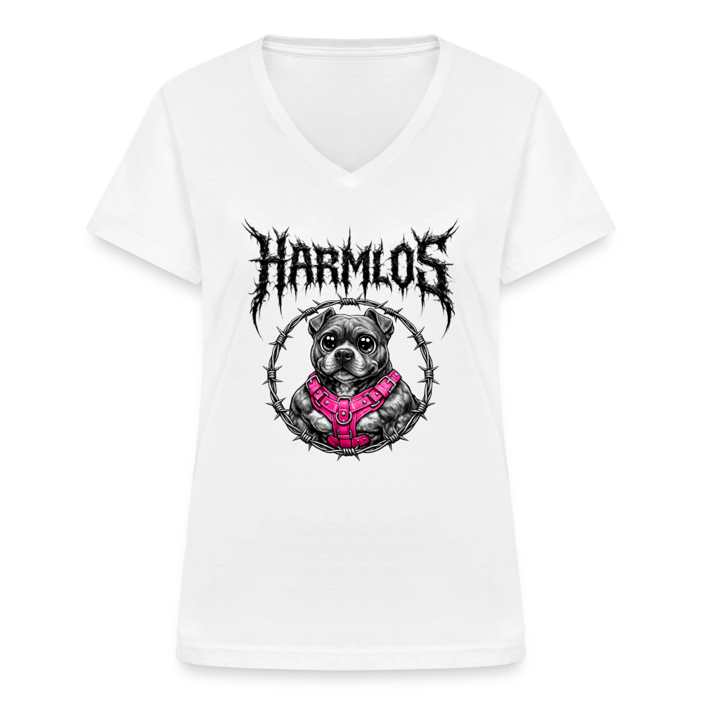 Klassisches Frauen-T-Shirt mit V-Ausschnitt Pitbull Lover HARMLOS - Weiß