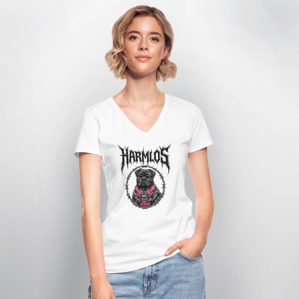 Klassisches Frauen-T-Shirt mit V-Ausschnitt Bullmastiff Harmlos - Weiß