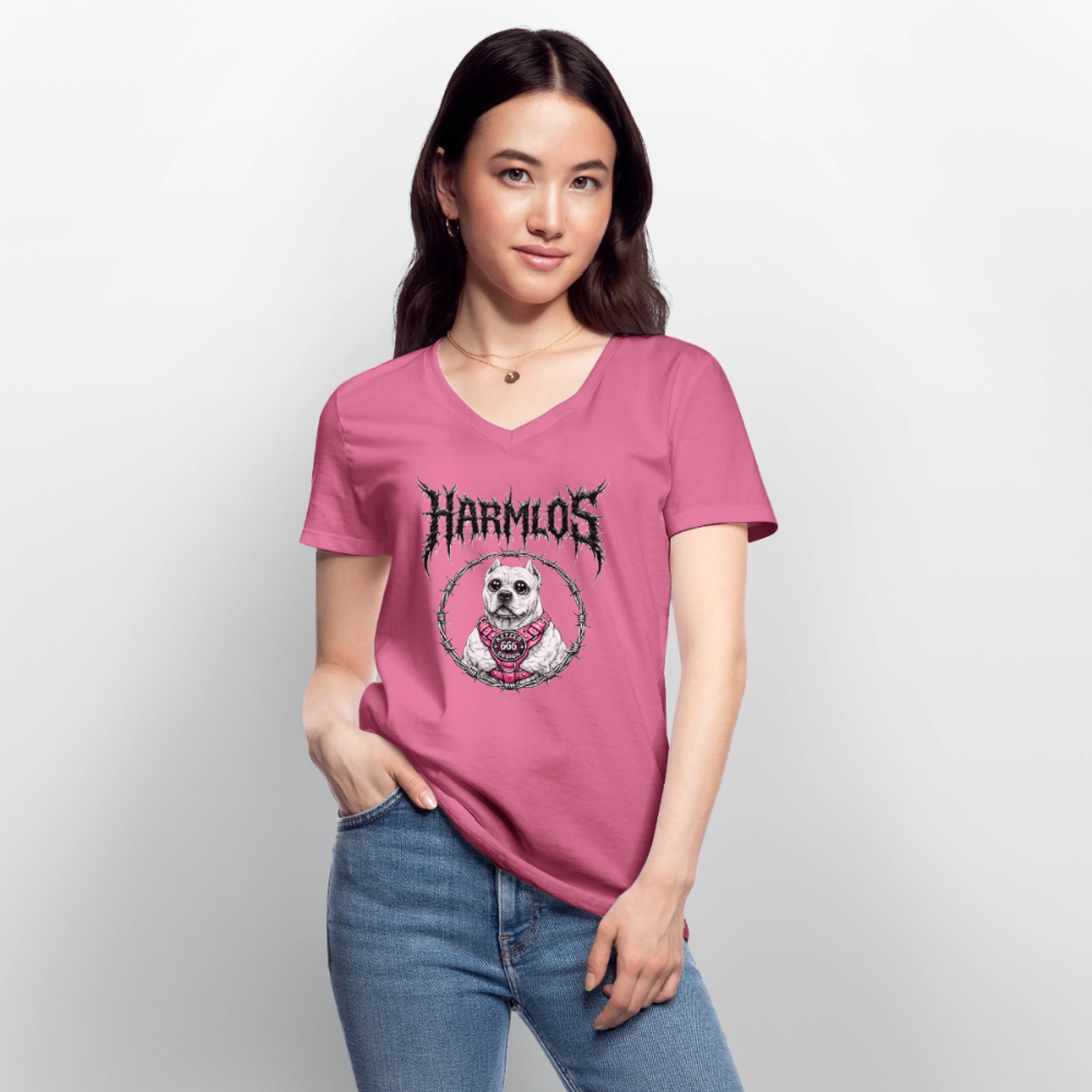 Klassisches Frauen-T-Shirt mit V-Ausschnitt DOGO ARGENTINO Harmlos - Pink