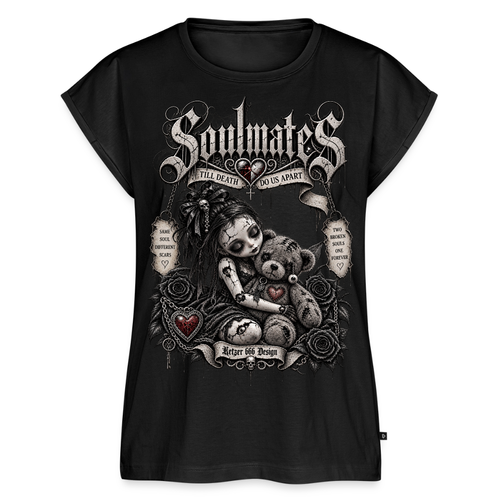 Soulmates Damen-T-Shirt in Schwarz mit Biker- und Gothic-Motiv