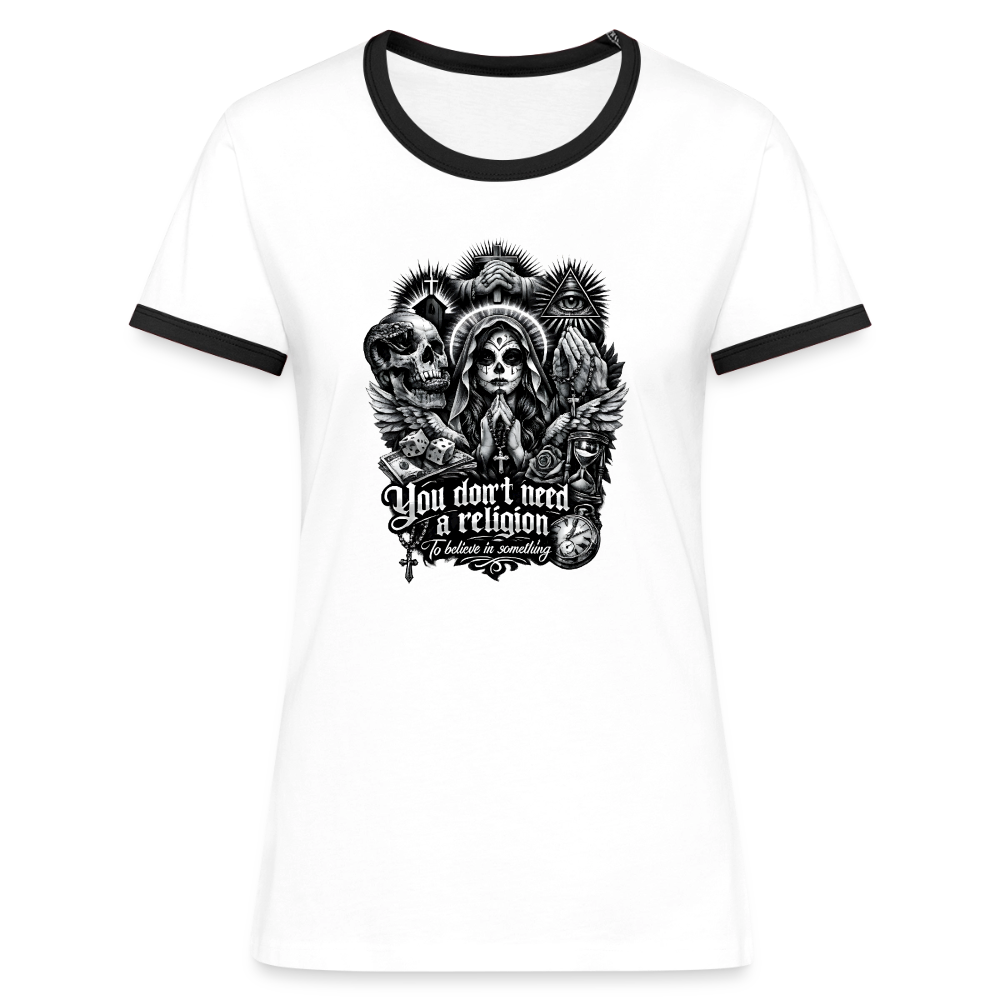 Frauen Kontrast-T-Shirt No Religion Kontast - Weiß/Schwarz