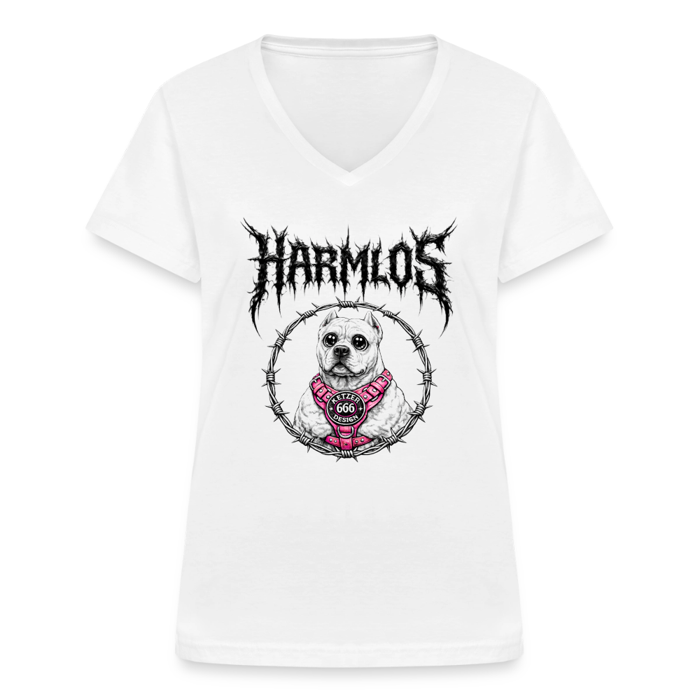 Klassisches Frauen-T-Shirt mit V-Ausschnitt DOGO ARGENTINO Harmlos - Weiß