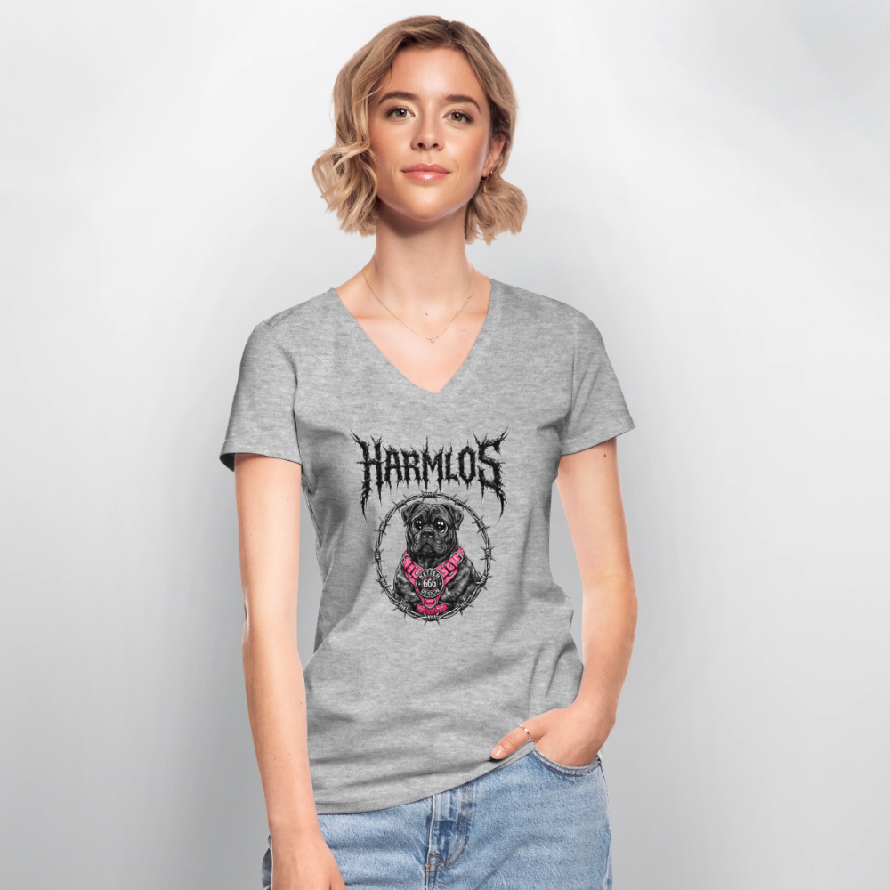 Klassisches Frauen-T-Shirt mit V-Ausschnitt Bullmastiff Harmlos - Grau meliert