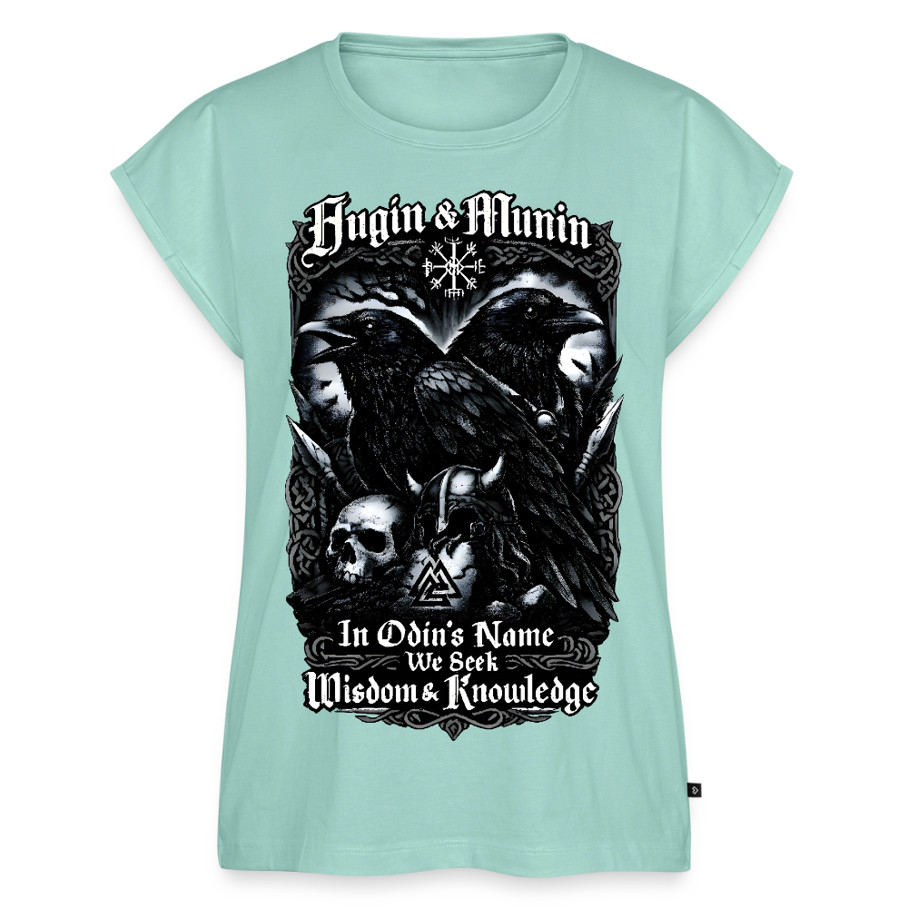 Frauen T-Shirt mit gerollten Ärmeln Hugin und Munin - Mint 