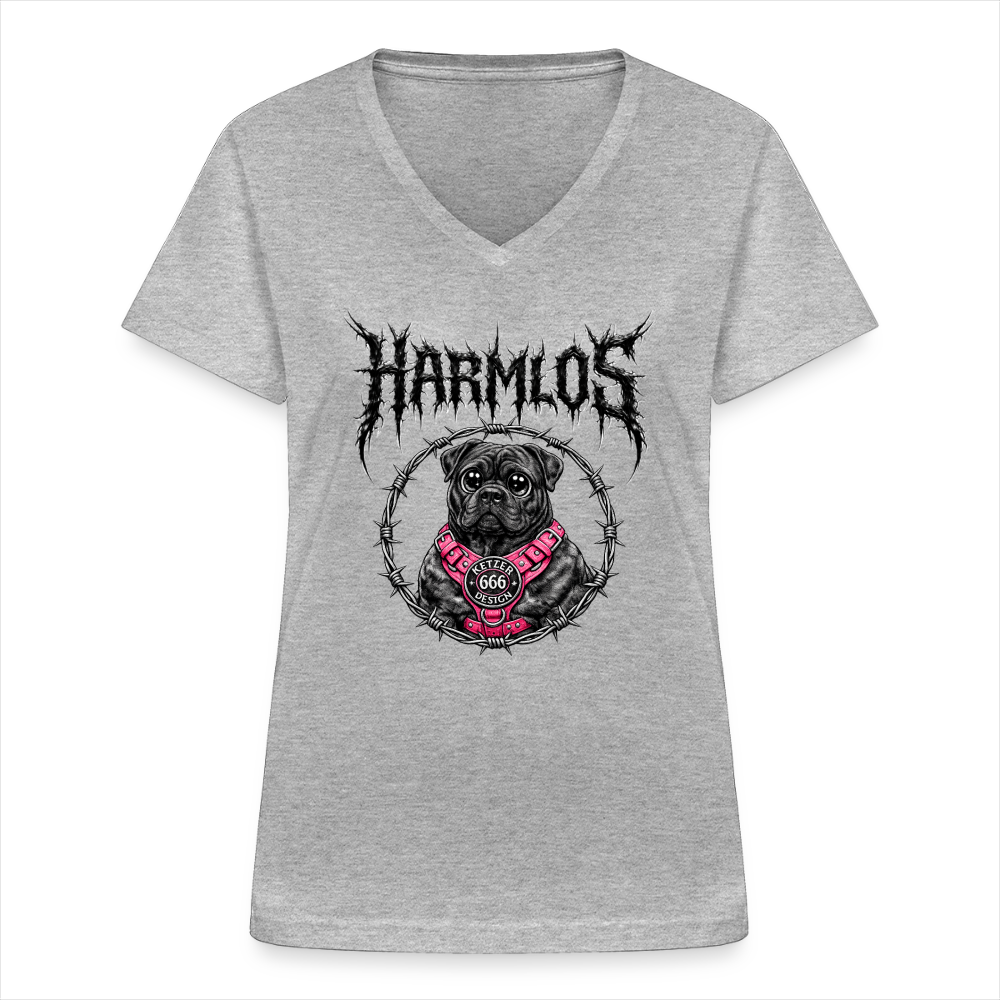 Klassisches Frauen-T-Shirt mit V-Ausschnitt Bullmastiff Harmlos - Grau meliert