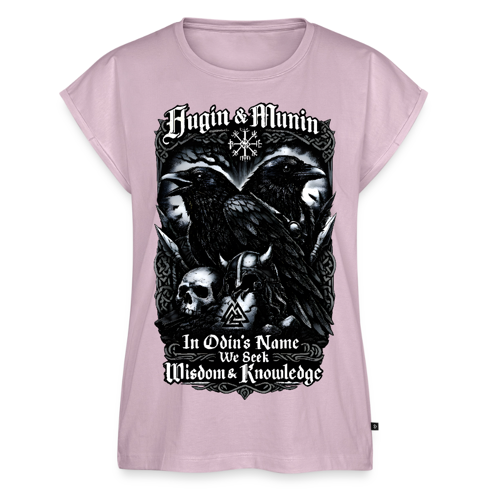 Frauen T-Shirt mit gerollten Ärmeln Hugin und Munin - Altrosa