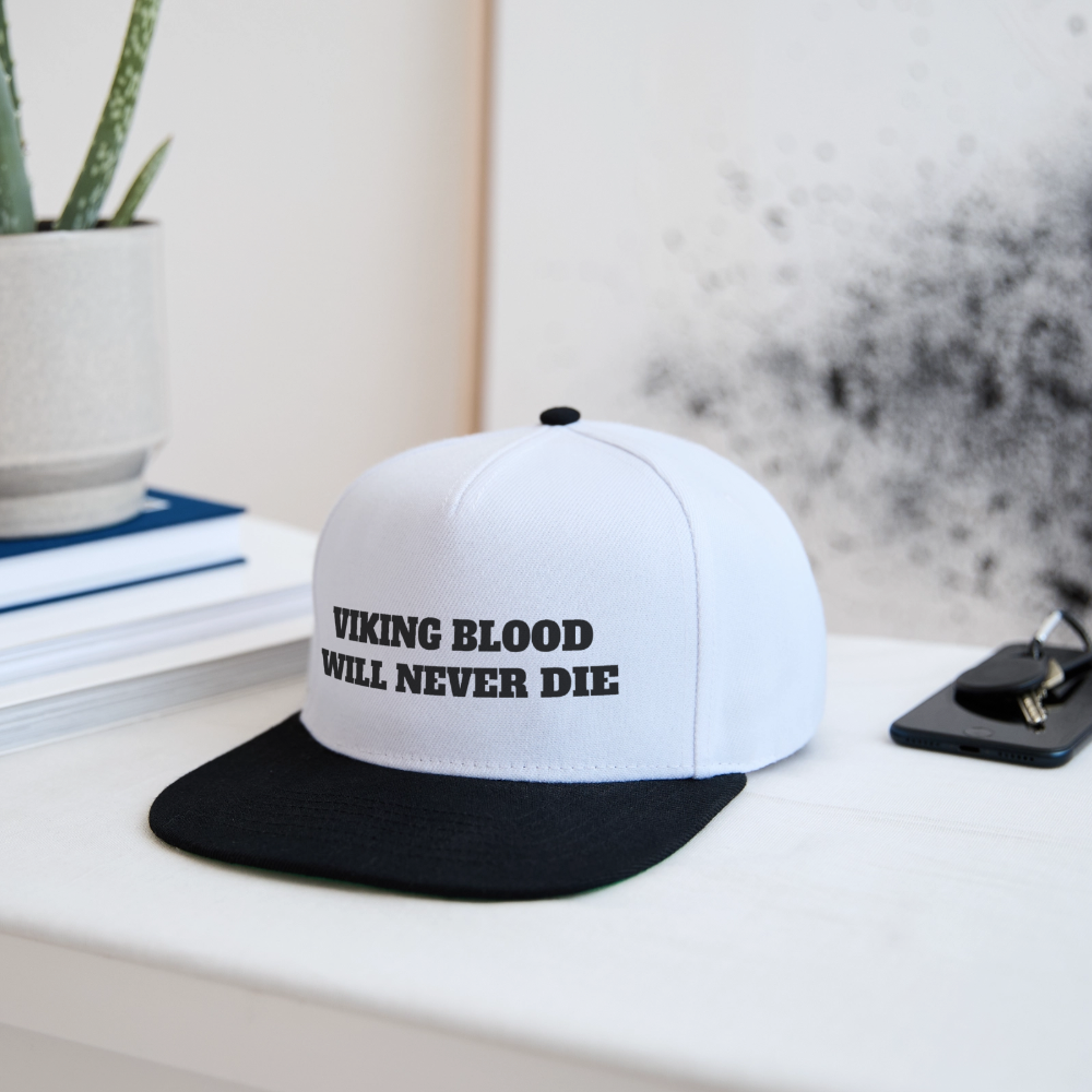 Snapback Cap Viking Blood will never die - Weiß/Schwarz