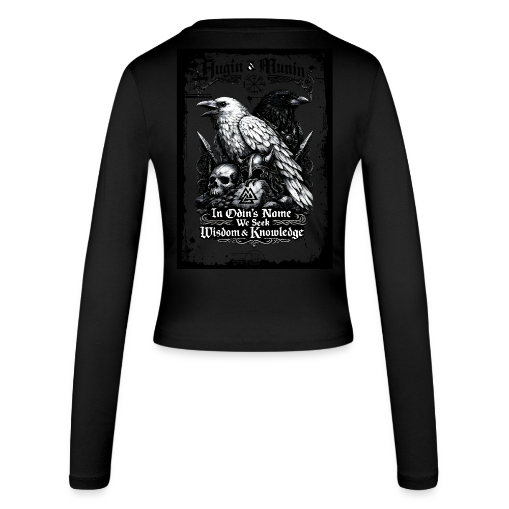 Frauen Slim Fit Langarmshirt Hugin und Munin - Schwarz