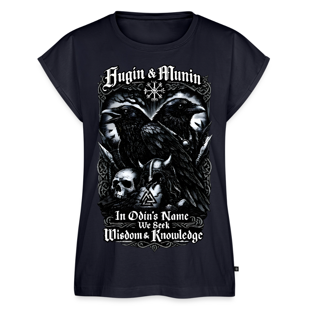 Frauen T-Shirt mit gerollten Ärmeln Hugin und Munin - Navy