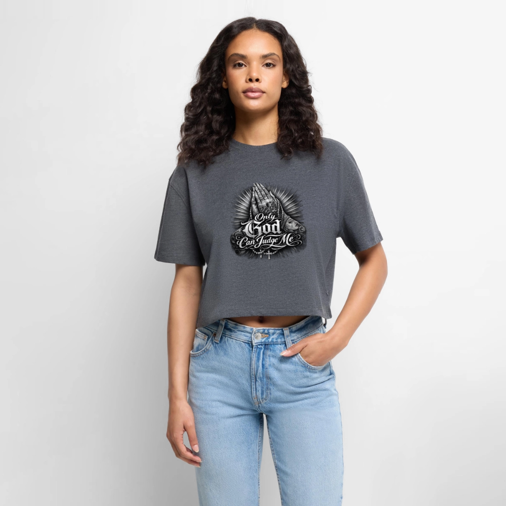 Frauen Premium Oversized Bio Cropped T-Shirt Only god can judge me - Anthrazit meliert