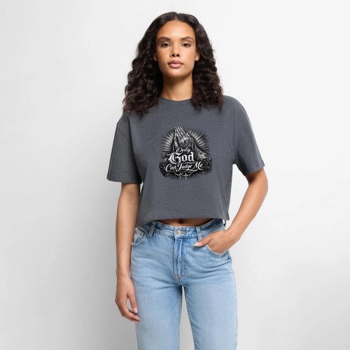 Frauen Premium Oversized Bio Cropped T-Shirt Only god can judge me - Anthrazit meliert