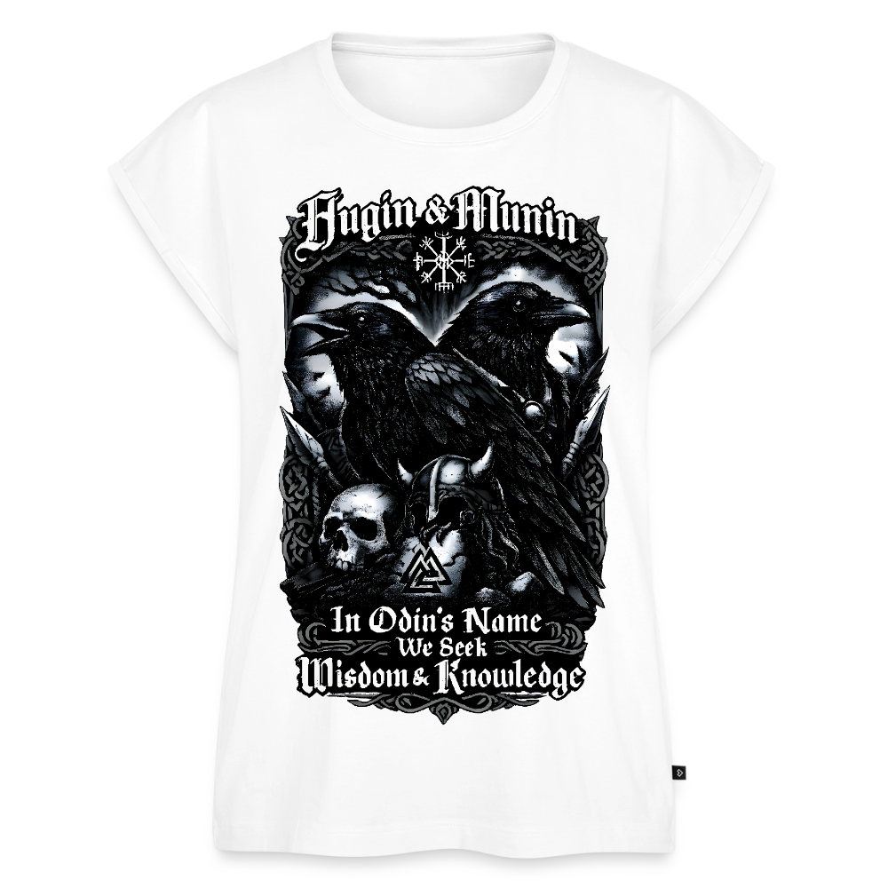 Frauen T-Shirt mit gerollten Ärmeln Hugin und Munin - Weiß