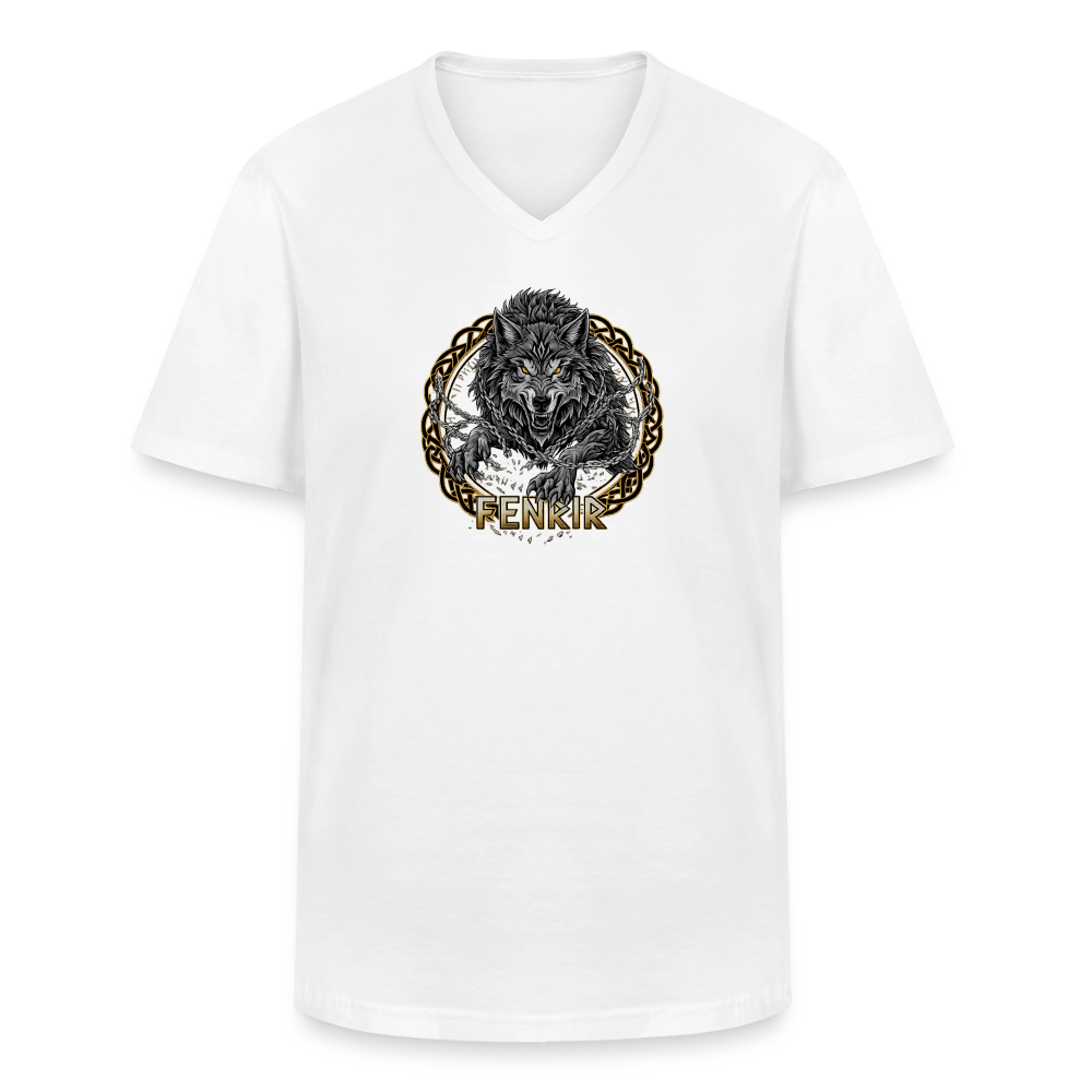 Klassisches Männer-T-Shirt mit V-Ausschnitt Fenrir - Weiß