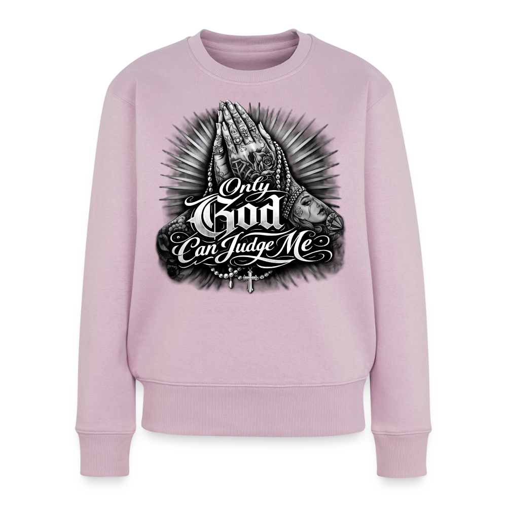Damen-Pullover in Altrosa mit dem Statement ONLY GOD CAN JUDGE ME – Frontansicht
