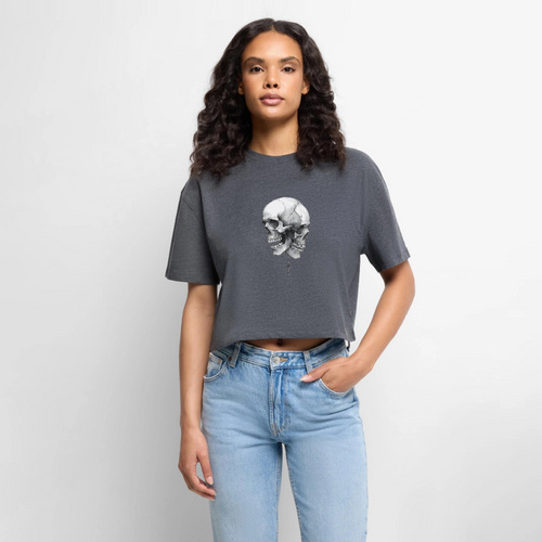 Frauen Premium Oversized Bio Cropped T-Shirt - Anthrazit meliert