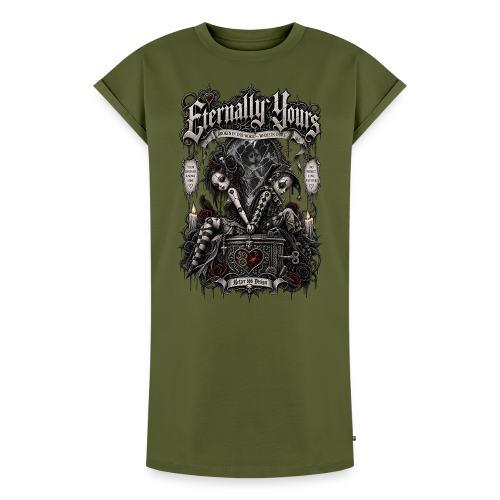 Gothic Damen T-Shirt-Kleid Eternally Yours in Khaki – dunkle Bikerwear für Bikergirls