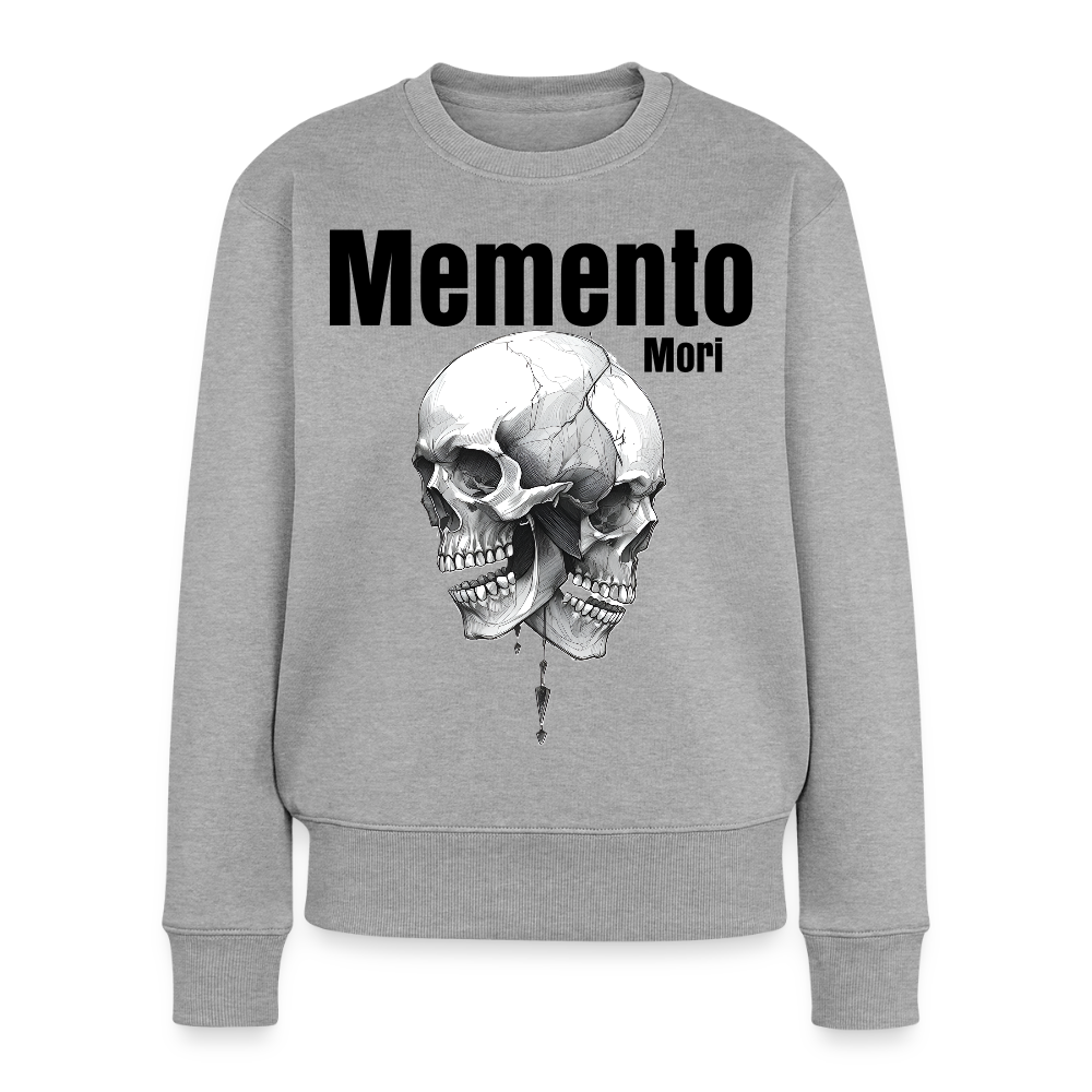 Damen-Pullover in Grau meliert mit dem MEMENTO MORI Statement – Frontansicht