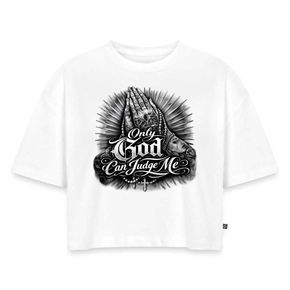 Frauen Premium Oversized Bio Cropped T-Shirt Only god can judge me - Weiß