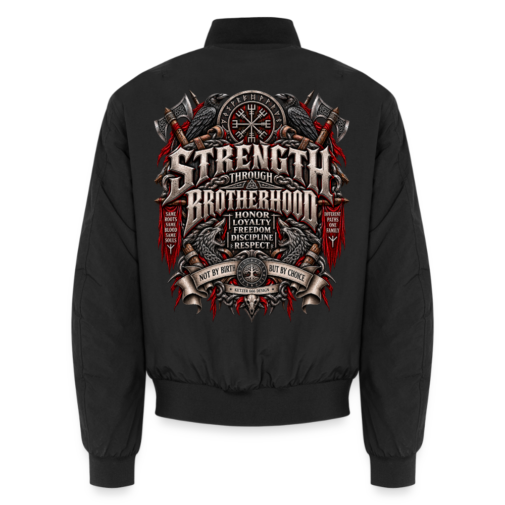 Strength through Brotherhood Wikinger-Biker Bomberjacke für Herren in Schwarz