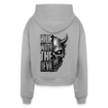 Cropped Oversized Heavyweight Biker-Hoodie in Grau meliert mit Ride with the Devil Design – Rückansicht
