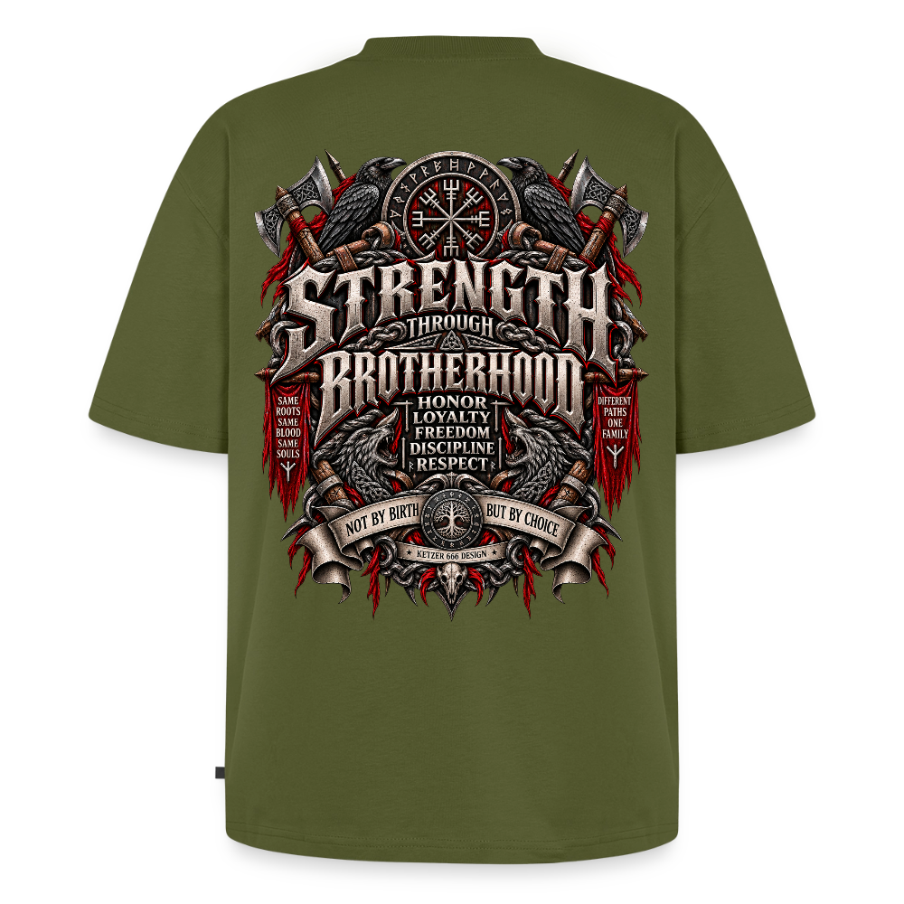 Khakifarbenes Herren Biker- und Wikinger-Shirt mit Brotherhood-Backprint⠋
