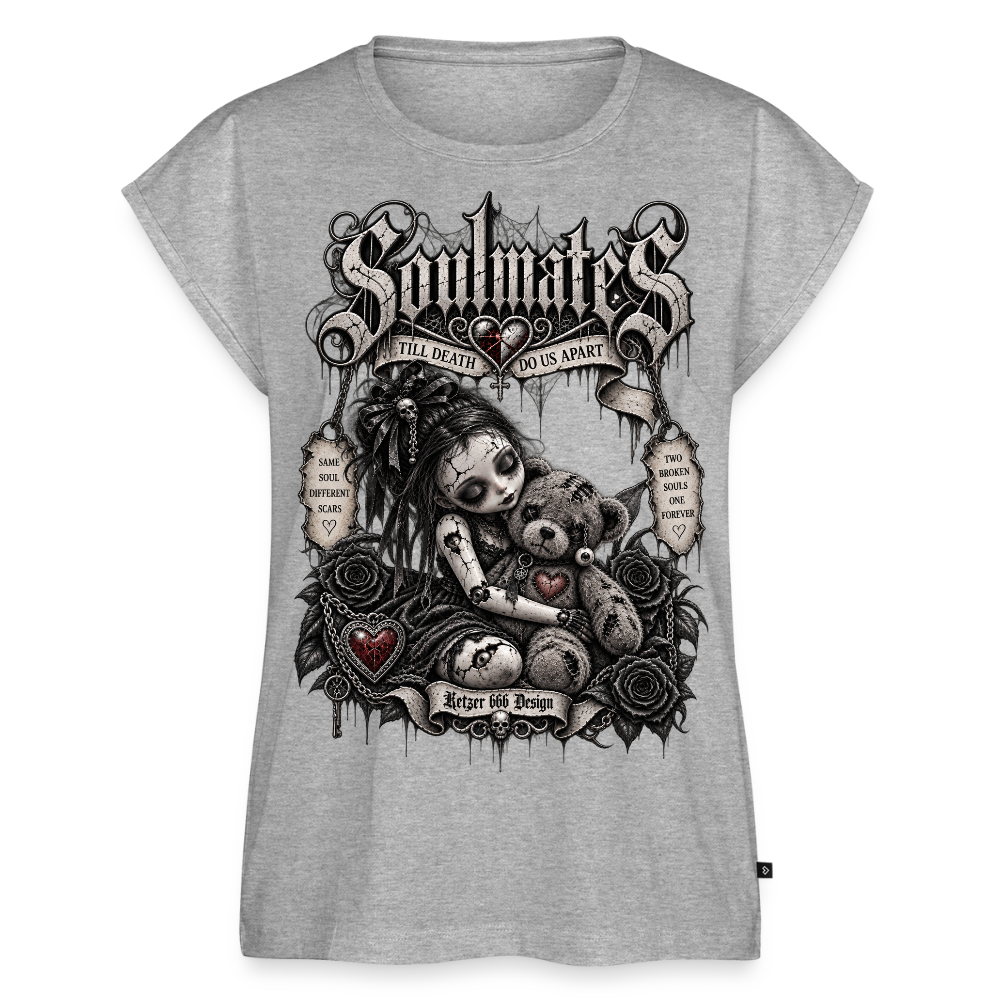 Soulmates Damen-T-Shirt in Grau meliert mit Biker- und Gothic-Motiv
