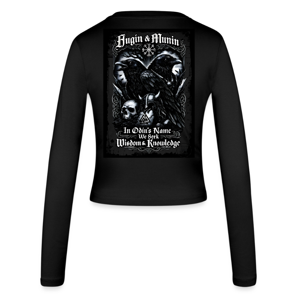 Frauen Slim Fit Langarmshirt Hugin und Mugin - Schwarz