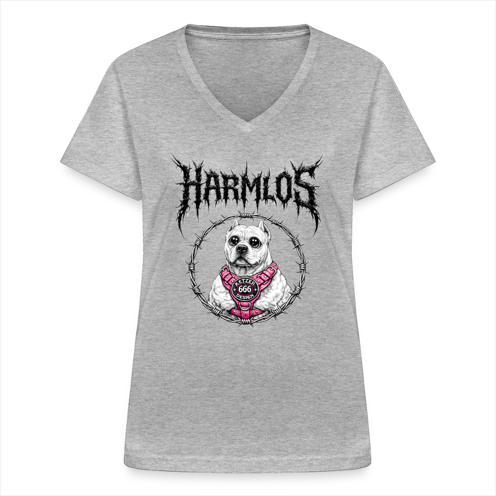 Klassisches Frauen-T-Shirt mit V-Ausschnitt DOGO ARGENTINO Harmlos - Grau meliert