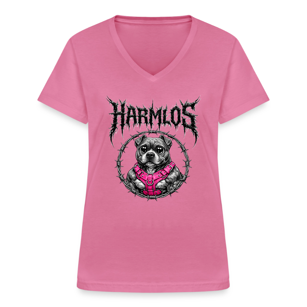 Klassisches Frauen-T-Shirt mit V-Ausschnitt Pitbull Lover HARMLOS - Pink