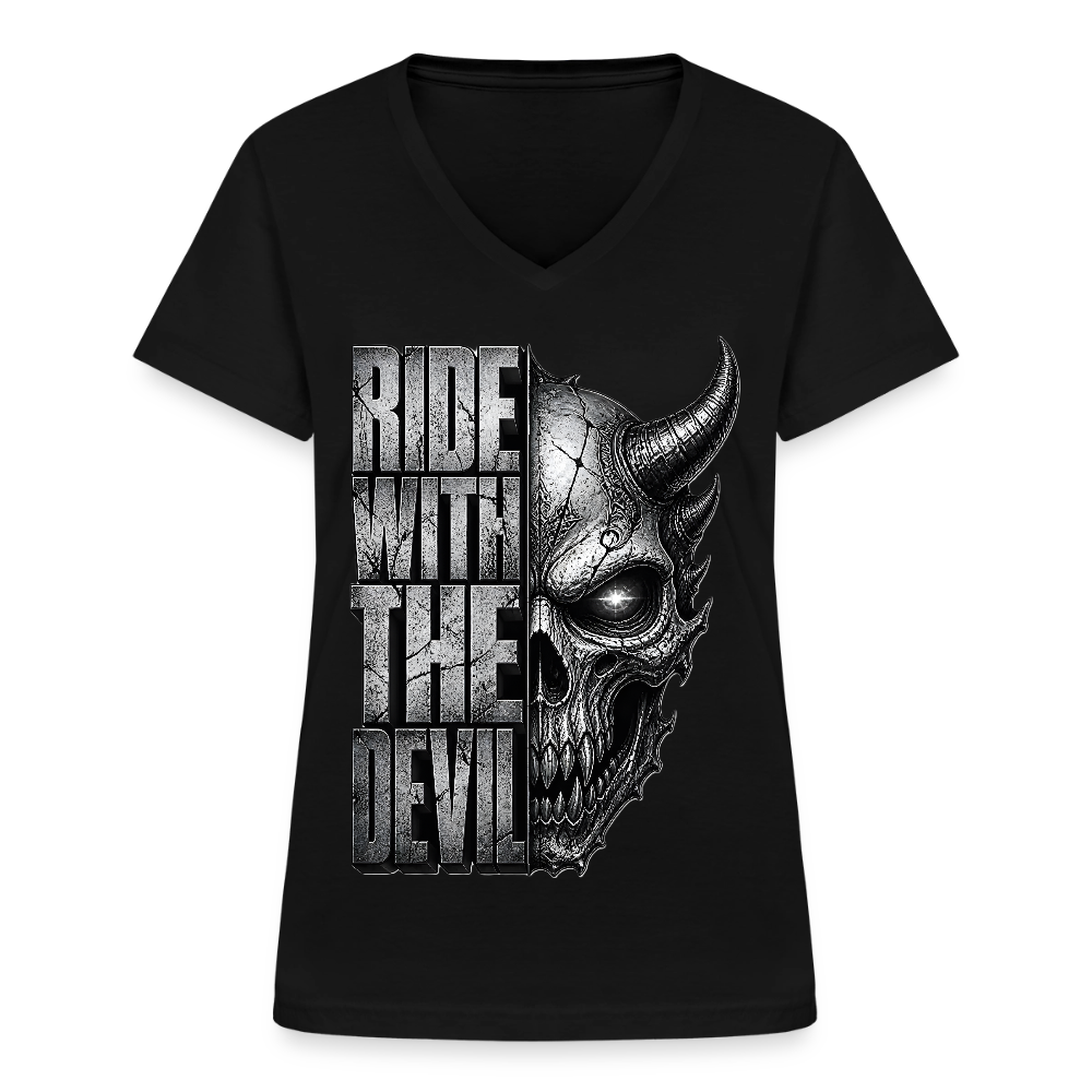 Klassisches Frauen-T-Shirt mit V-Ausschnitt - Schwarz
