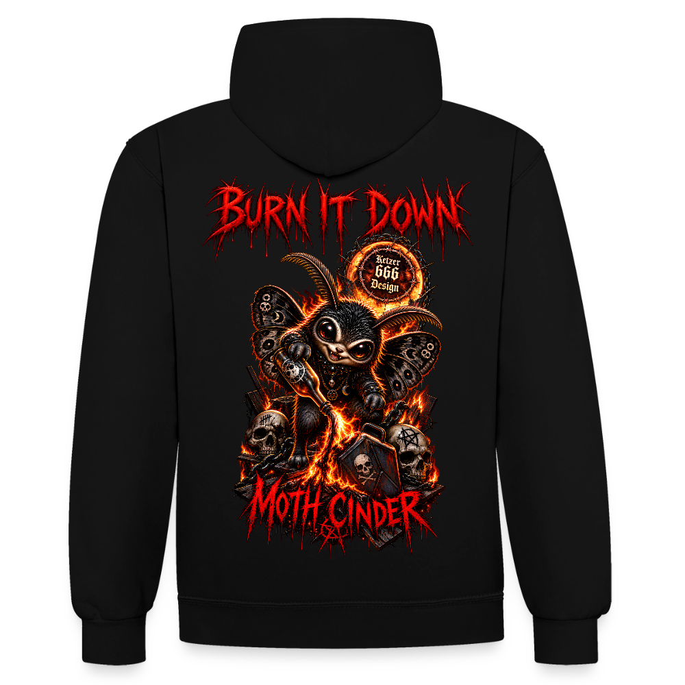 Kontrast Hoodie - Moth Cinder - Burn it Down - Schwarz/Grau meliert