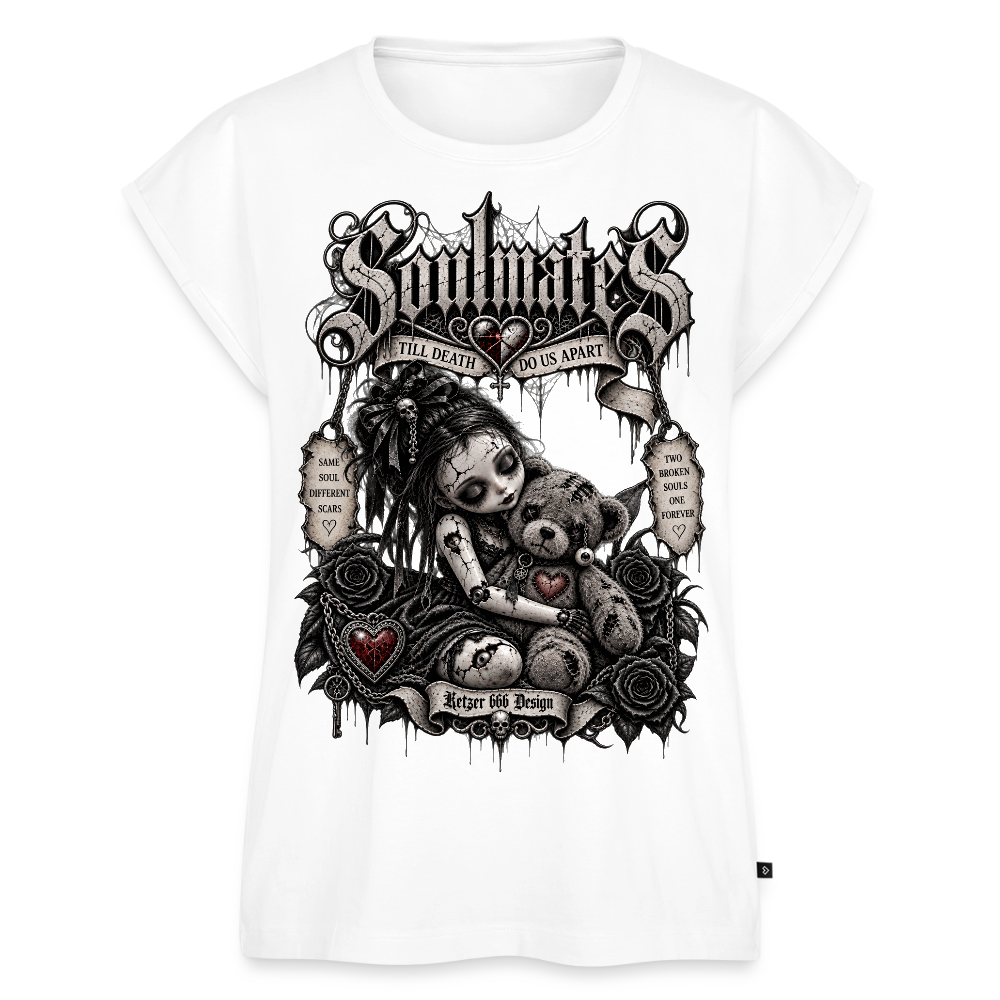 Soulmates Damen-T-Shirt in Weiß mit Biker- und Gothic-Motiv
