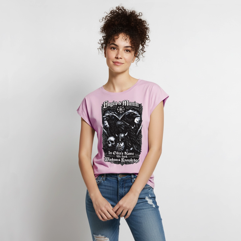 Frauen T-Shirt mit gerollten Ärmeln Hugin und Munin - Altrosa