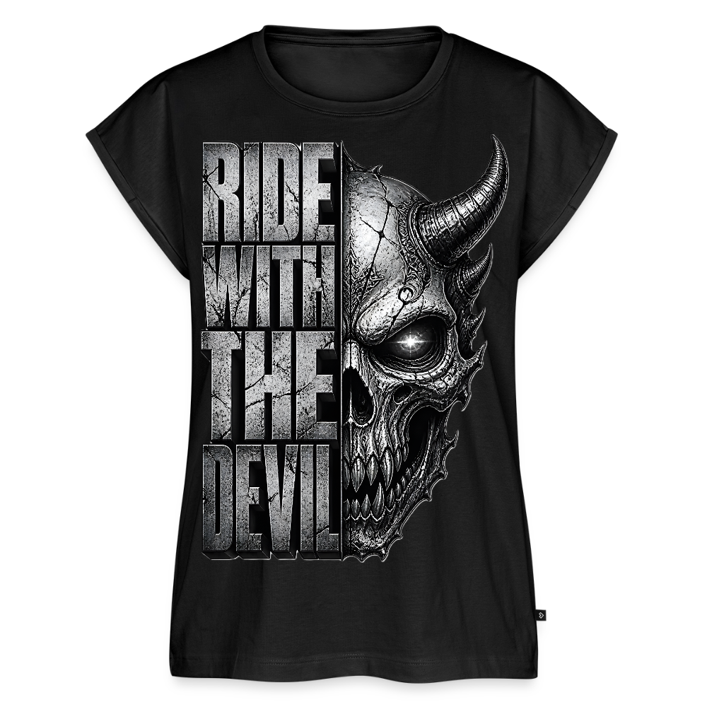 Frauen T-Shirt mit gerollten Ärmeln - Schwarz