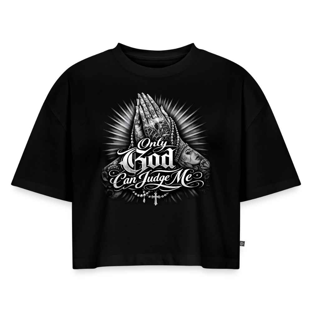 Frauen Premium Oversized Bio Cropped T-Shirt Only god can judge me - Schwarz