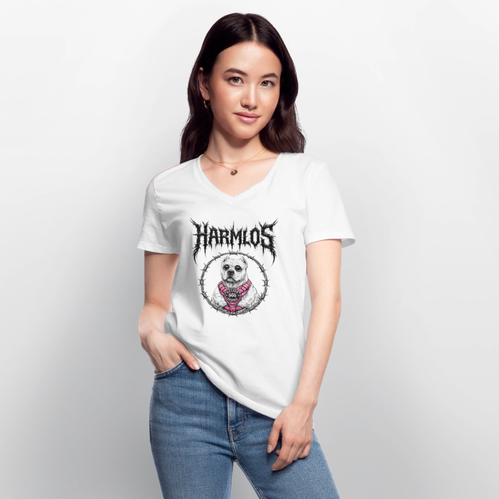 Klassisches Frauen-T-Shirt mit V-Ausschnitt DOGO ARGENTINO Harmlos - Weiß