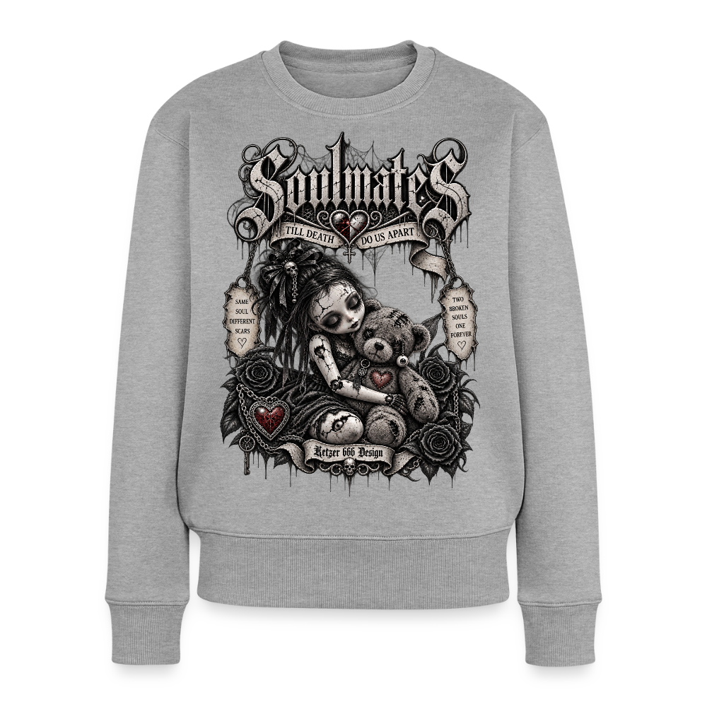 Soulmates Damen-Pullover in Grau meliert mit Biker- und Gothic-Motiv