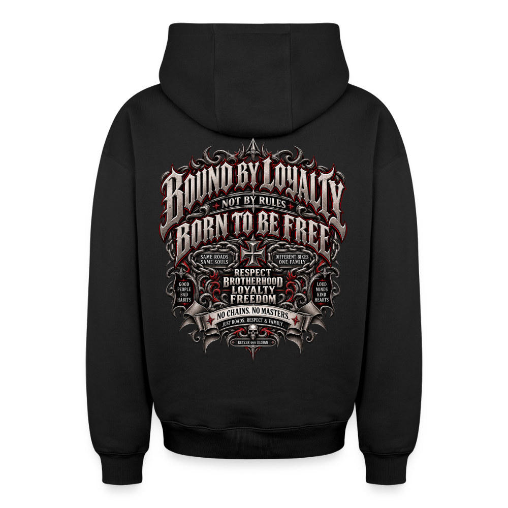 Schwarzer Bound of Loyalty Herren Biker Zip-Hoodie – Vorderansicht