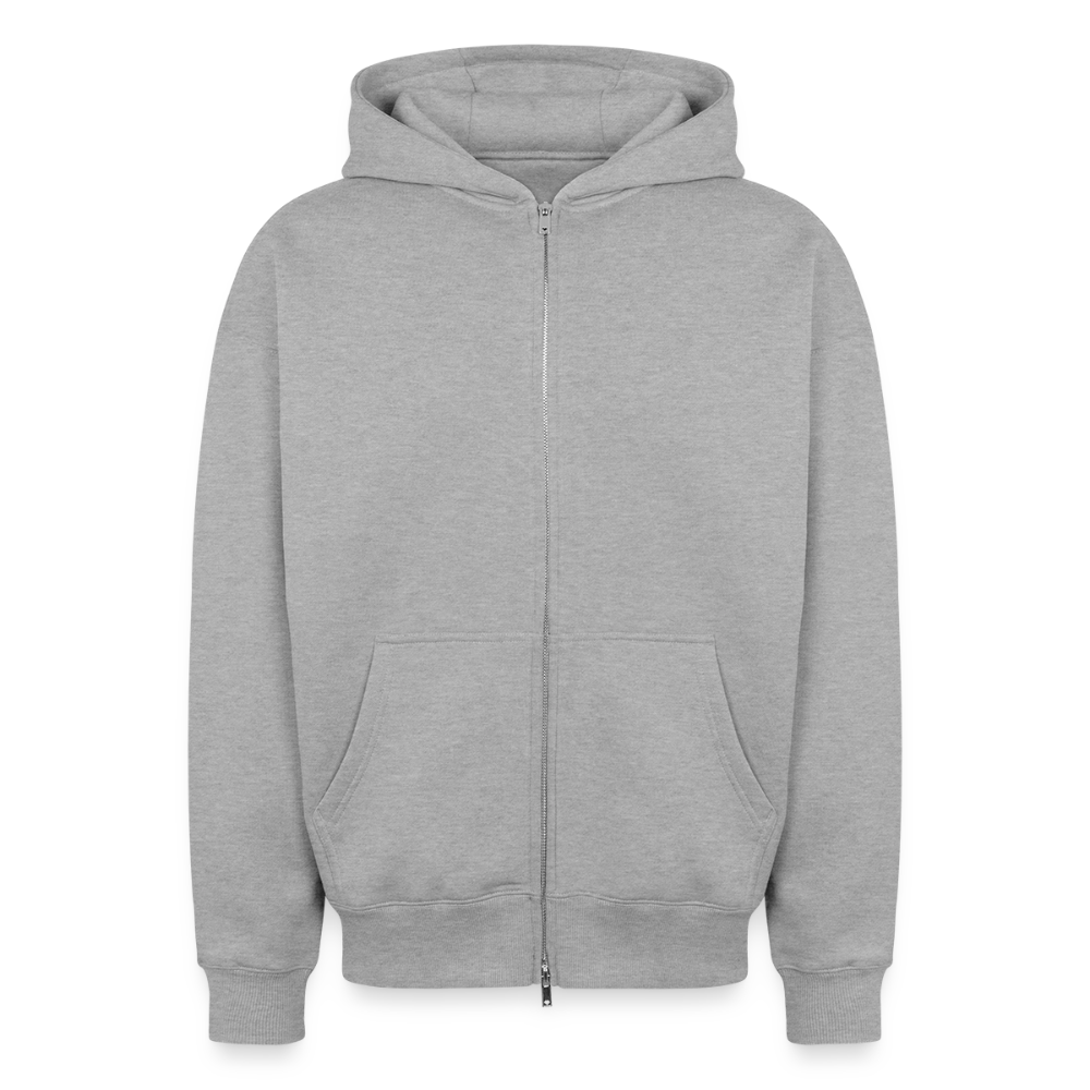 Grau melierter Wikinger-Zip-Hoodie mit „Strength Through Brotherhood“-Backprint