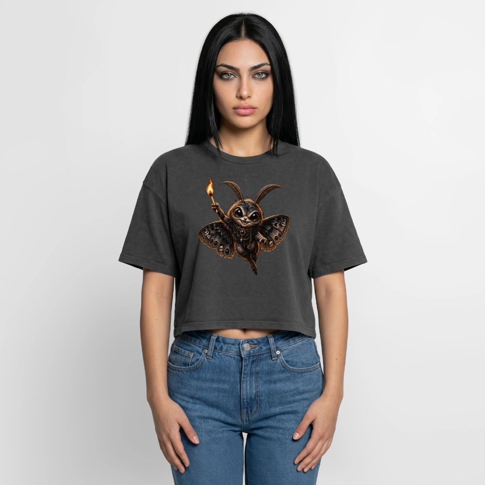 Boxy Frauen Premium Acid-Washed T-Shirt - Schwarz Acid Wash